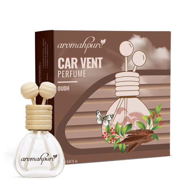 Aromahpure Car Perfume Vent Clip with Wooden Reed Stick | Oudh Fragrance | Last upto 30 days 14 ml X 2 Combo