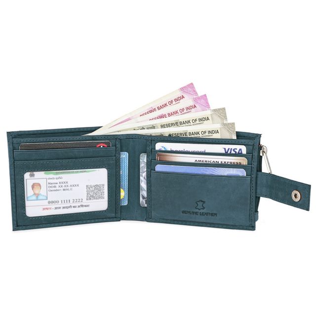 Wildhorn Men's Brand Logo Genuine Leather Bi-Fold Wallet | Blue - Free Size