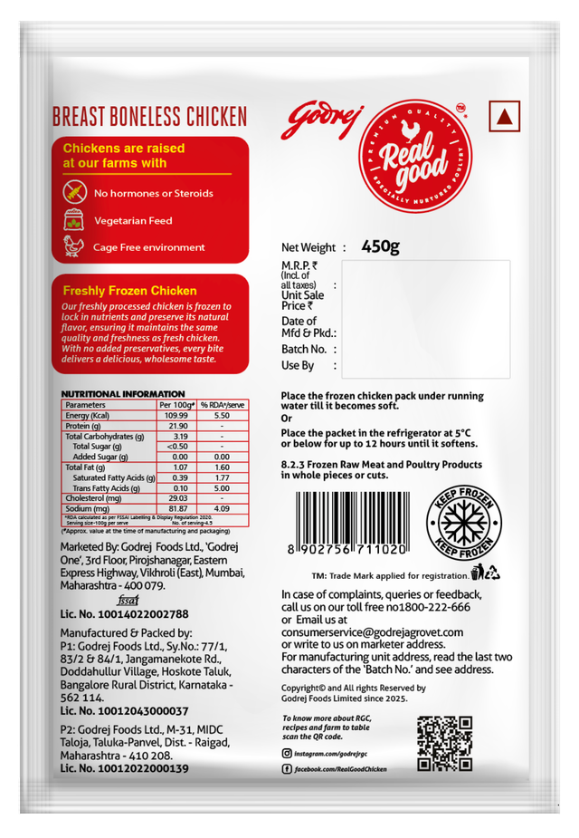 Godrej Chicken Breast Boneless (Freshly Frozen)