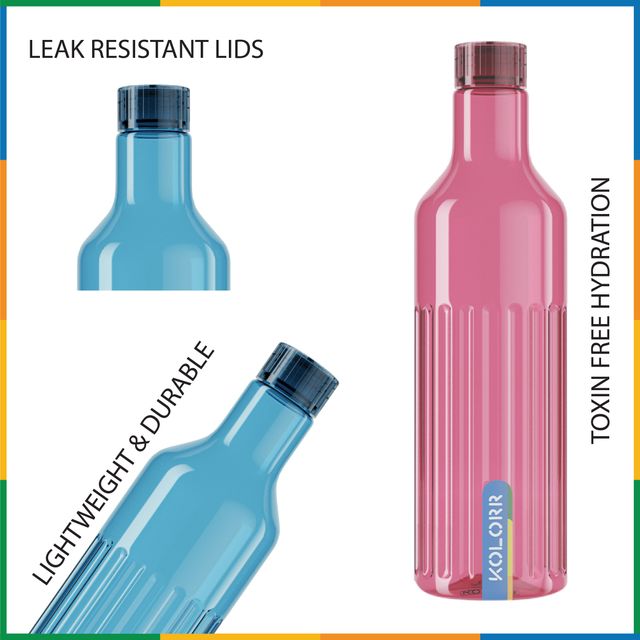 Kolorr Linea Bottle 1L | Pack of 2 - Red & Blue Perfect for sharing | gym | or picnics