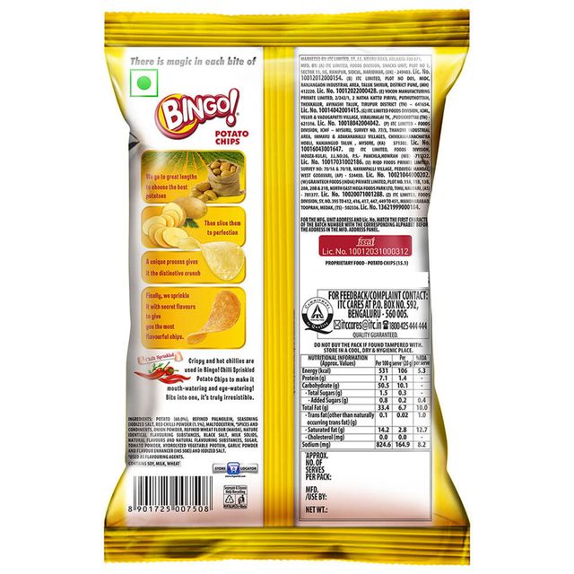 Bingo! Original Style Chilli Sprinkled - Flat Cut Spicy Potato Chips Pack for Snacks