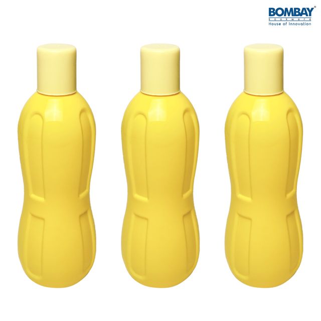 Bombay Kookware Trottle BPA-free Plastic Water Bottle Set of 3 Pcs, Each 500 ml (Yellow)