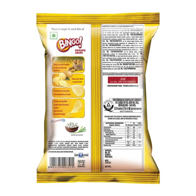 Bingo! Original Style Cream & Onion Flat Cut Potato Chips