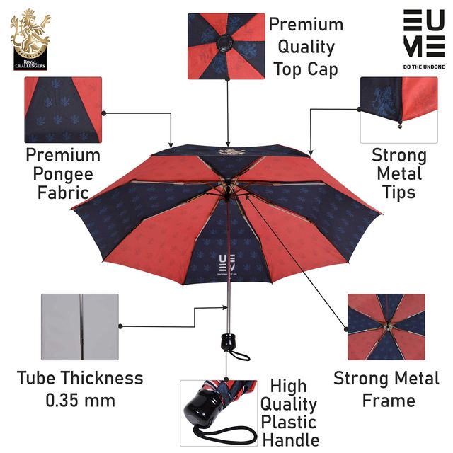 Eume Official Royal Challengers Bangalore (Rcb) 21.5 Inch 3 Fold Manual Hand Open Umbrella | Red