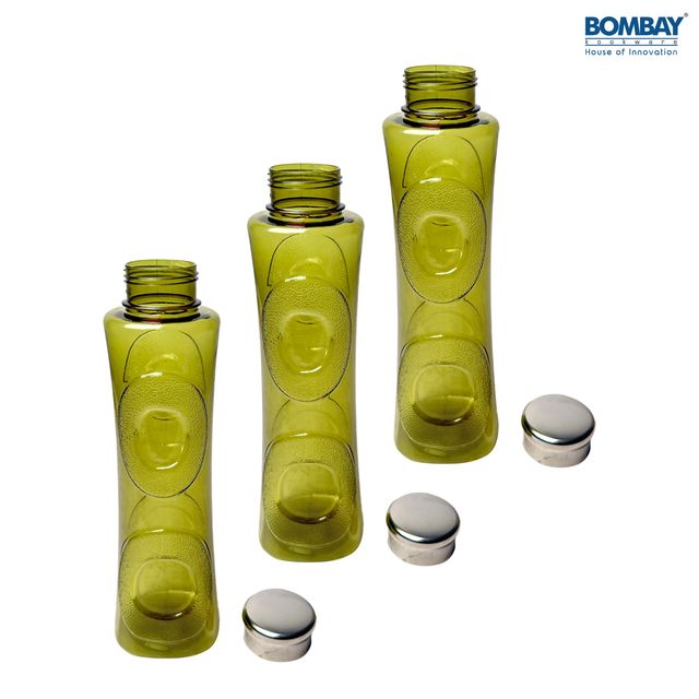Topaz BPA-free Plastic Water Bottle with Steel Cap - Set of 3 Pcs | Each 1500ml | Green