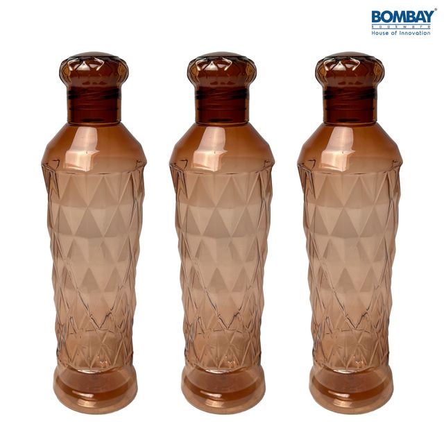 Diamond BPA-free Plastic Water Bottle Set of 3 Pcs | Each 1000 ml | Brown