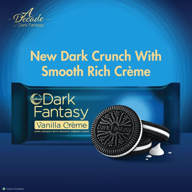Sunfeast Dark Fantasy Vanilla Crème | Dark Crunchy Biscuit with Smooth Vanilla Crème