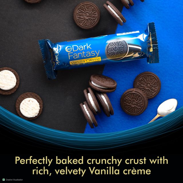 Sunfeast Dark Fantasy Vanilla Crème | Dark Crunchy Biscuit with Smooth Vanilla Crème
