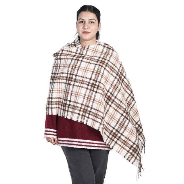 Calvadoss Checked Stole With Fringed Border | STL1516 | White and Brown