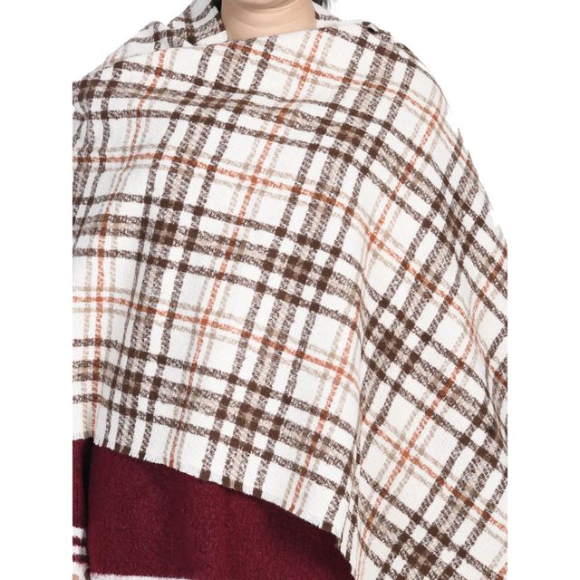 Calvadoss Checked Stole With Fringed Border | STL1516 | White and Brown