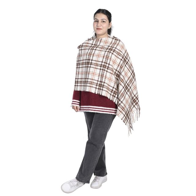 Calvadoss Checked Stole With Fringed Border | STL1516 | White and Brown