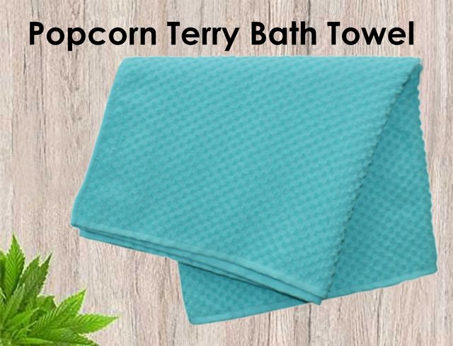 Lushomes Cotton Bath Towel - Aqua Blue | Popcorn Weave | 70 x 150 cm | 335 GSM