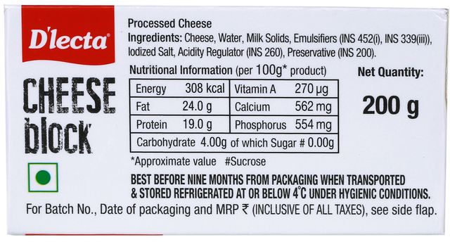 D'lecta Cheese- Block 200 g Combo