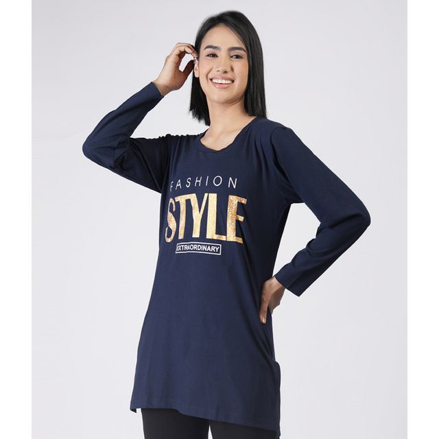 Duchess Women's Regular Fit Stylish Long T-shirt | Navy Blue - 4XL