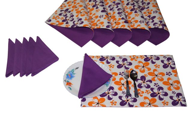 Lushomes Printed Reversible Table Placemats | 13 x 19 inch | Table Napkins 16 x 16 inch