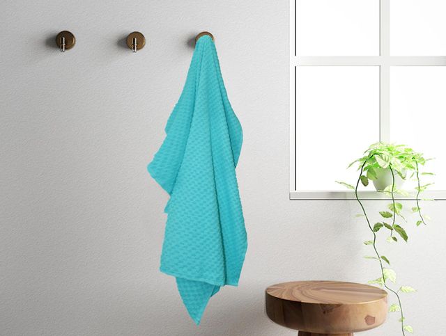 Lushomes Cotton Bath Towel - Aqua Blue | Popcorn Weave | 70 x 150 cm | 335 GSM