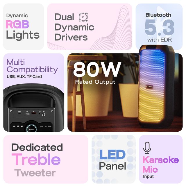 Boult Partybox X80 with Dynamic Rgb Led Panel | 80W Speaker | 5H Speaker