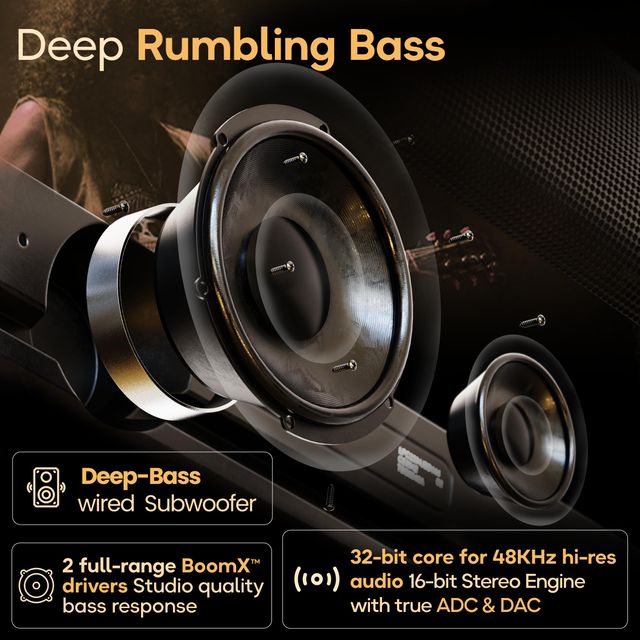 Boult Bassbox X120 with Subwoofer | 2.1 Channel | 3Eq Modes | 120W Bluetooth Soundbar | Black