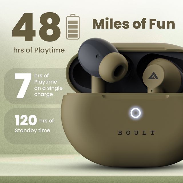 Boult W40 with Quad Mic Enc | 48H Battery Life | 5.3V Bluetooth | True Wireless | Khaki Green