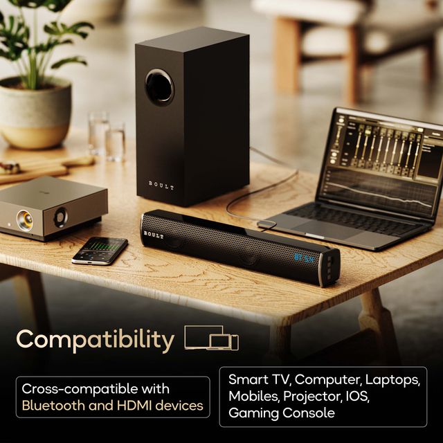 GOBOULT Bassbox X60 with Subwoofer | 2.1 Channel | 3Eq Modes | 60W Bluetooth Soundbar | Jet Black