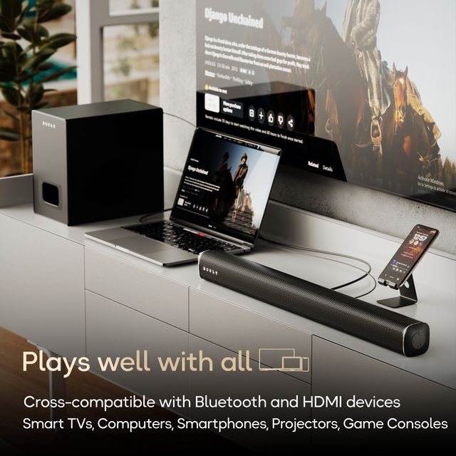 Boult Bassbox X120 with Subwoofer | 2.1 Channel | 3Eq Modes | 120W Bluetooth Soundbar | Black