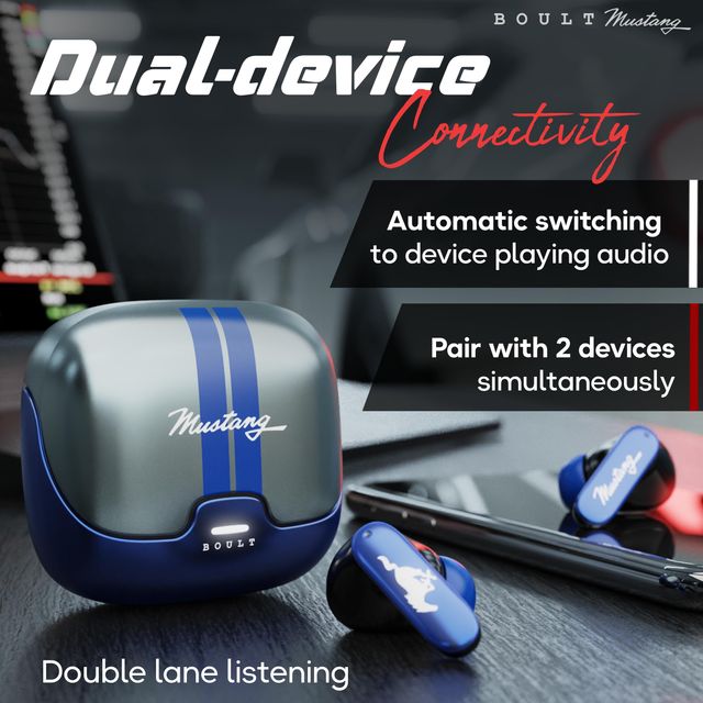 Boult Mustang with 100 Hrs Battery, App Support, Dual Pairing, 4 Mic ENC, 5.4v Bluetooth (Dash)