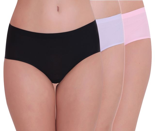 Plumbury Women s Seamless Hipster Panty | Pack Of 3 | Black-Pink-Purple - M