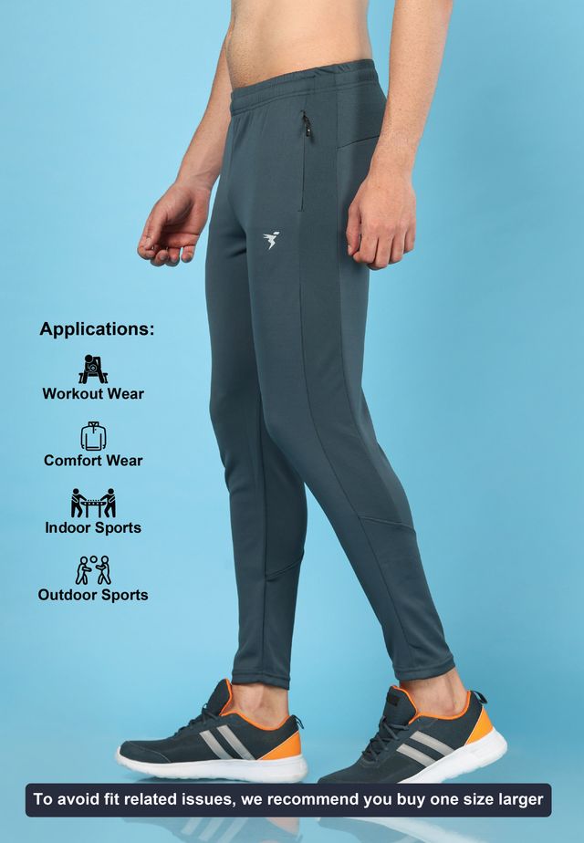 Technosport Men Poly Solid Slim Fit Sports Trackpants with TECHNO DRY | Dark Carbon | L