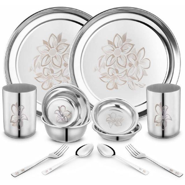 Classic Essentials Stainless Steel With Permanent Lazer Design Glory Dinner Set Pack of 12