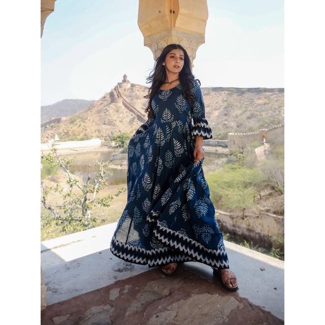Divena Women s Blue Long Cotton Anarkali | DK0542 | XL