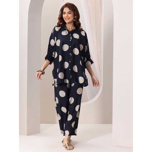 Libas Women's Printed Silk Blend Co-Ord Sets | 400235O | Blue - S