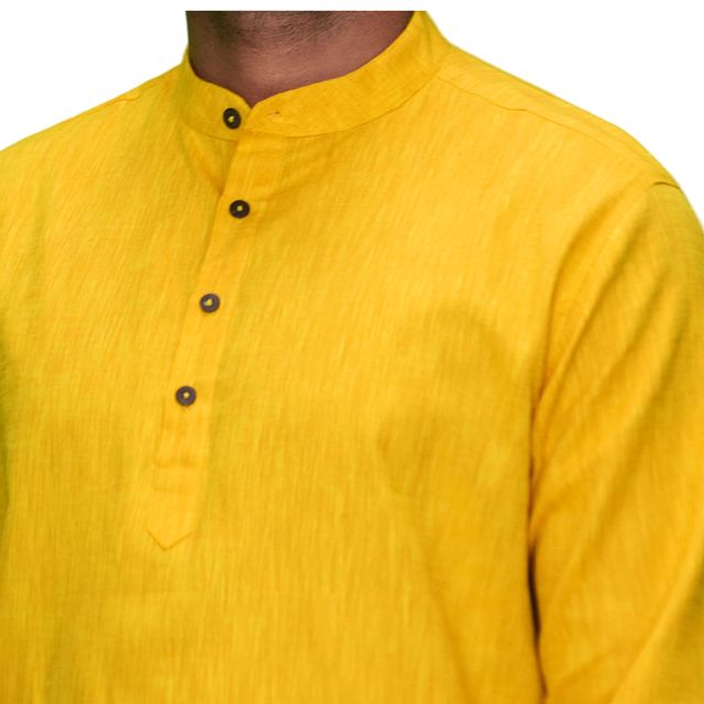 EQL Men's Cotton Linen Button Placket Long Kurta for Men | Turquoise Blue - M