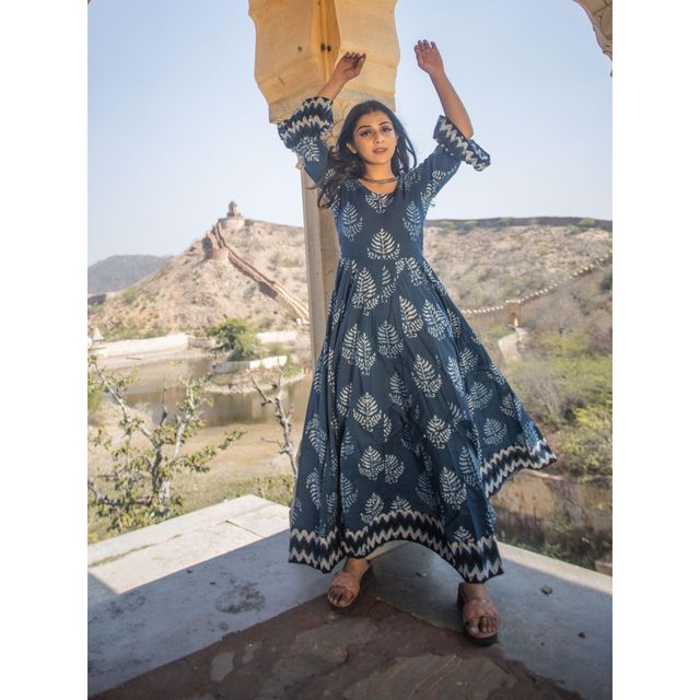 Divena Women s Blue Long Cotton Anarkali | DK0542 | XL