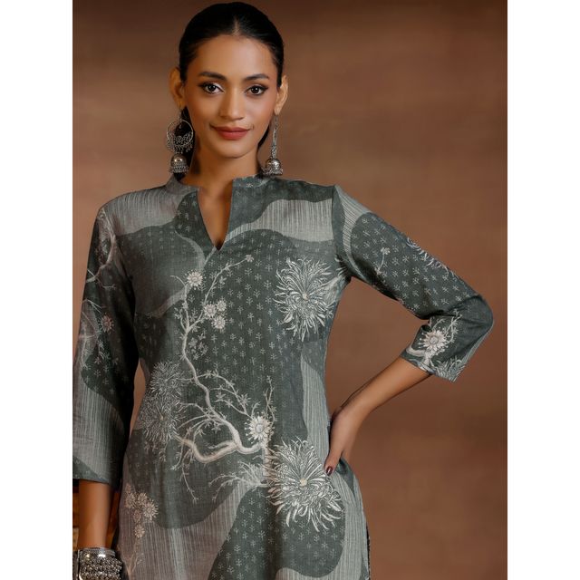 Libas Women's Printed Cotton Blend Straight Kurtis | 58158O 58158OM | Grey - M