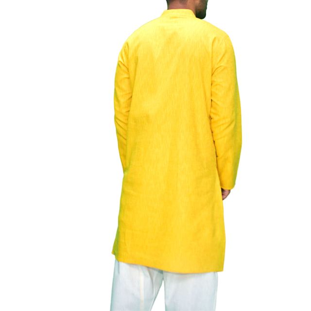 EQL Men's Cotton Linen Button Placket Long Kurta for Men | Turquoise Blue - M