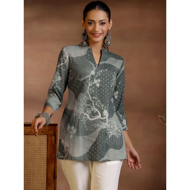 Libas Women's Printed Cotton Blend Straight Kurtis | 58158O 58158OM | Grey - M