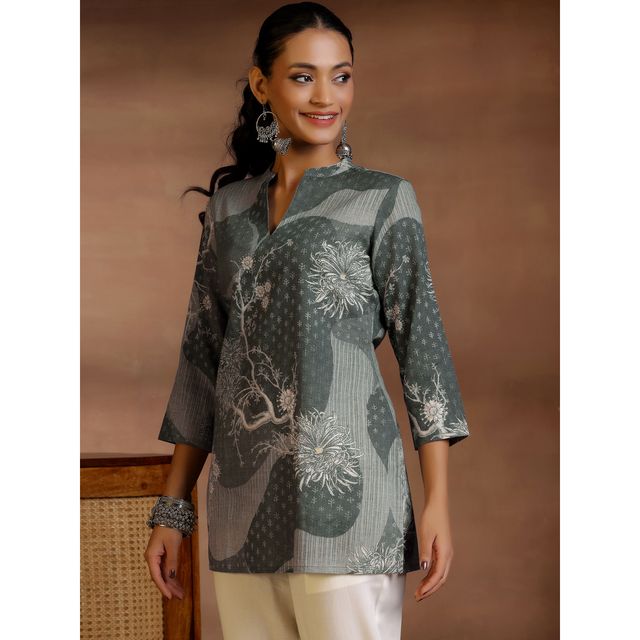 Libas Women's Printed Cotton Blend Straight Kurtis | 58158O 58158OM | Grey - M