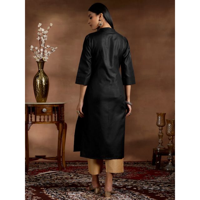 Libas Women's Solid Cotton Blend Straight Kurta | 29271 29271 | Black - M