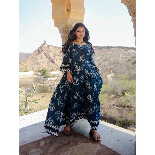 Divena Women s Blue Long Cotton Anarkali | DK0542 | XL