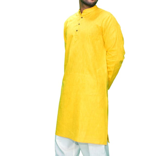 EQL Men's Cotton Linen Button Placket Long Kurta for Men | Turquoise Blue - M