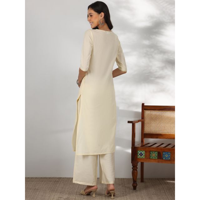 Libas Women's Yoke Design Cotton Straight Kurta | 37221 37221 | Off White - M
