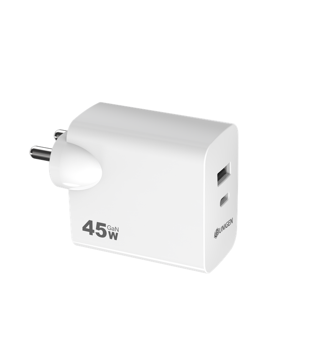 Unigen 45W Usb-C + Usb-A Wall Charger For Fast Charging With Dual Port | Compact Power Adapter