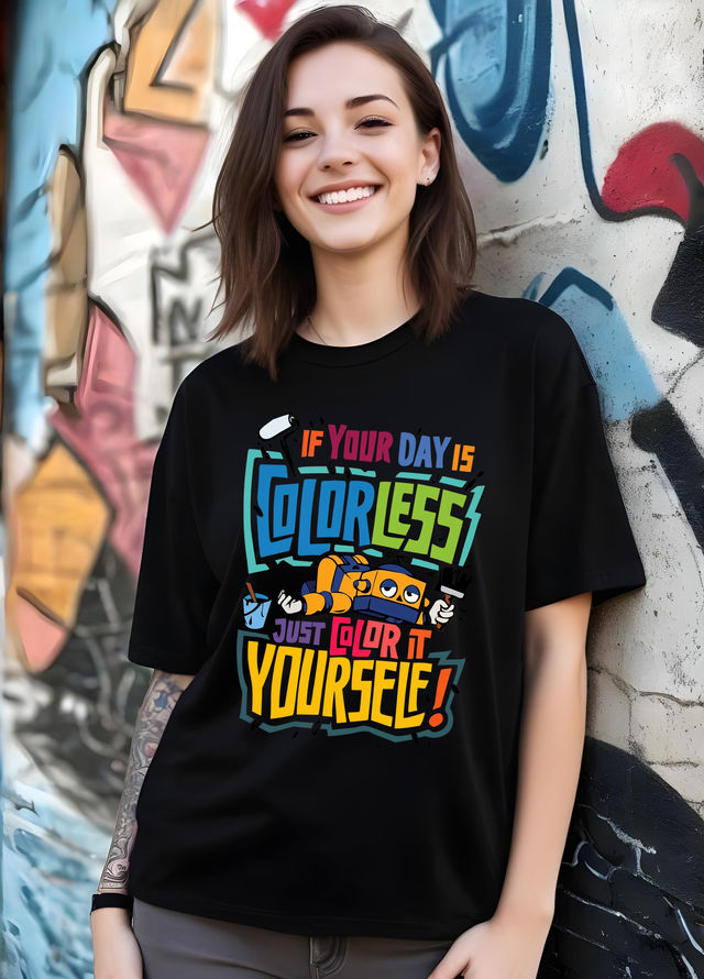 Smartees Women's Oversize Printed T-shirt | WW - 2063 | Black - S