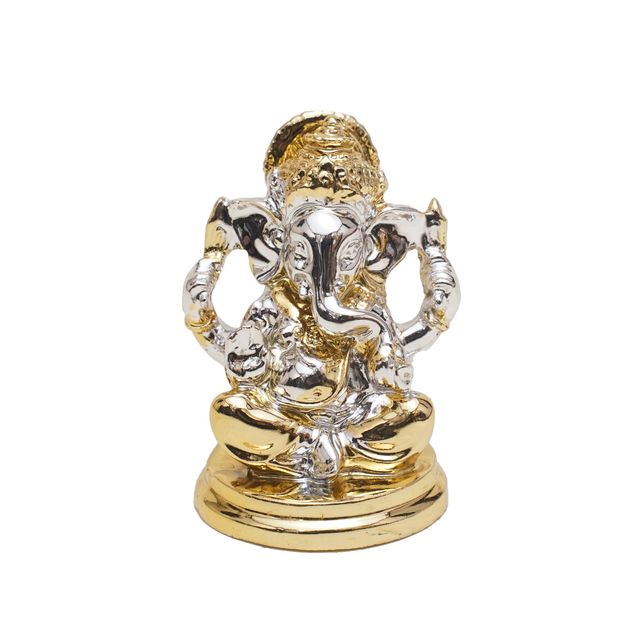 Divine Vibes Ganesh Ji Idol Golden Silver for Car Dashboard
