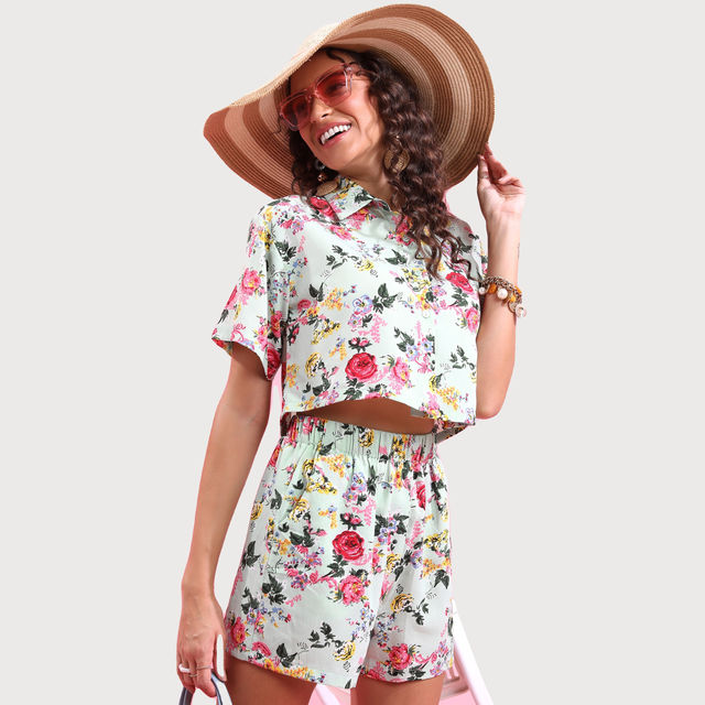 Buy Tokyo Talkies Women's Floral Printed Shirt with Shorts | Green