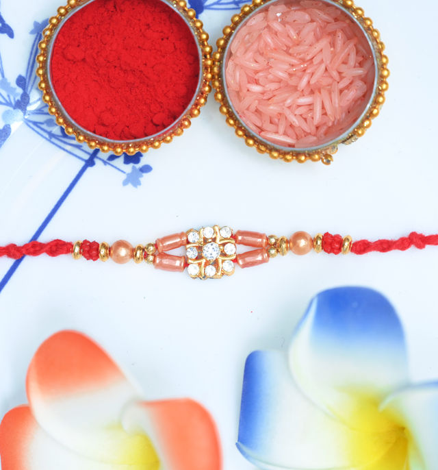 Aurum Small Diamond Rakhi With Multiple Beads - Elegant and Sparkling
