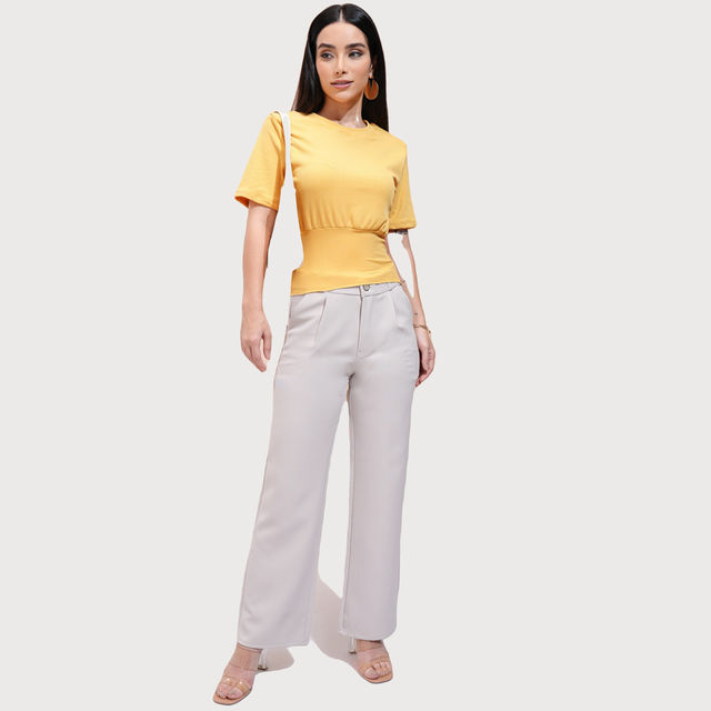 Tokyo Talkies Women's Solid Round Neck Top with Short Sleeve - Buy