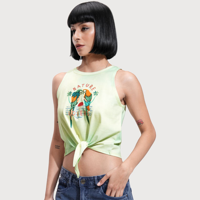 Buy Tokyo Talkies Women's Printed Front Tie Crop Top | Multicolour