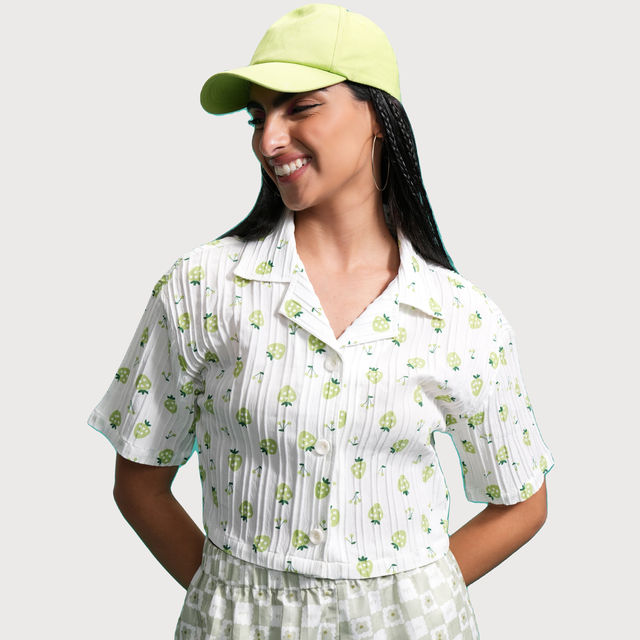Buy Tokyo Talkies Women's Printed Button Down Relaxed Crop Shirt