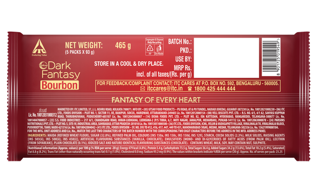 Sunfeast Dark Fantasy Bourbon, Classic Biscuit Made With Real Chocolate 465 g Combo